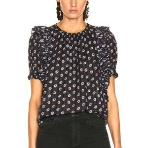 Ulla Johnson Gaia Top Midnight Navy Floral Printed Cotton Short Sleeve 2